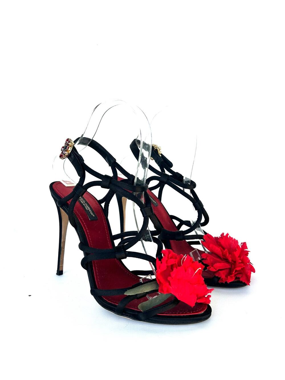 Vintage Dolce & Gabbana Cage High Heels Red Flower SS 2015 D&G Rose
